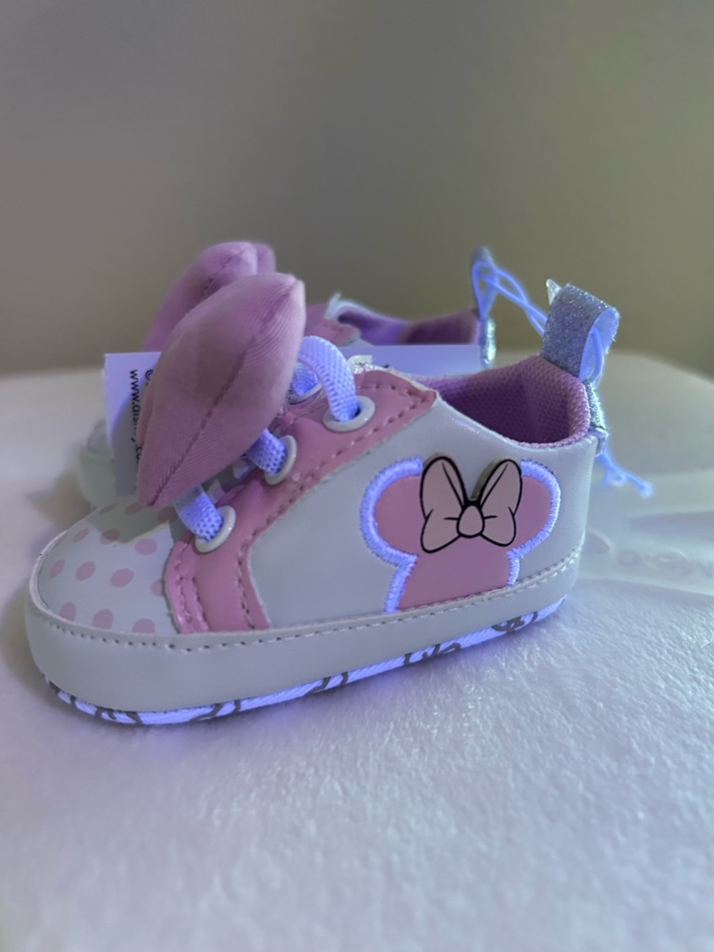Disney Pink and White Baby Walker Shoes with Bow & Minnie Accent
